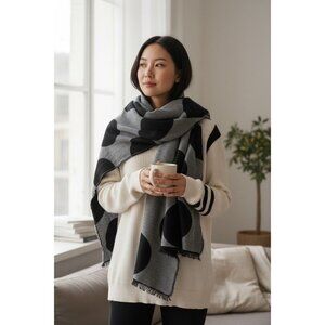 ELLOS WHITE KNIT SWEATER W/BLACK STRIP TRIMS - BUTTONED SLIT SIDES